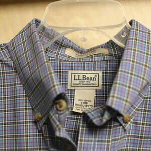 L.L. Bean Wrinkle Free Traditional Fit Blue Plaid Button Up Sz L